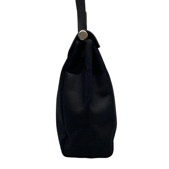 Auth HERMES Her Bag MM - Black Toile Officier Box Calf Square H Handbag - Picture 5 of 16